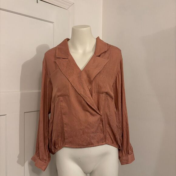 Maeve size Small Dusty Pink Faux Wrap Baroque Print Business Casual Blouse - Picture 1 of 6